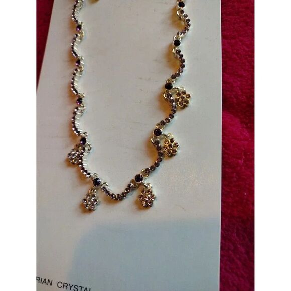 Austrian Purple and Clear Crystal Necklace and Earrings Set Titanium Post - Picture 3 of 6